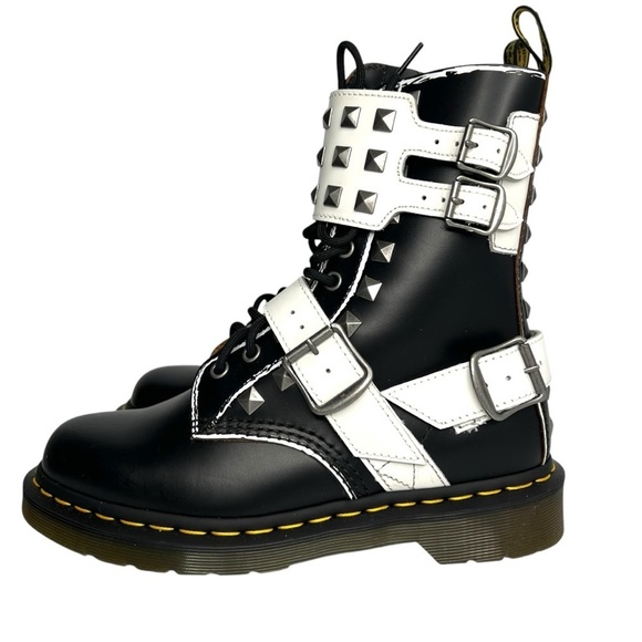 Dr Martens 1490 Joska Stud Boot Black White Rolled Vintage Smooth Size 7 NEW - Picture 6 of 16